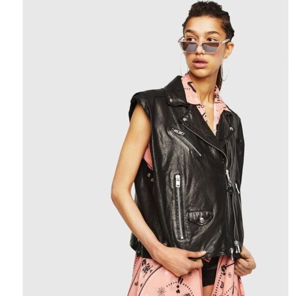 DIESEL DROPPET Sleeveless Leather Jacket - Picture 3 of 11